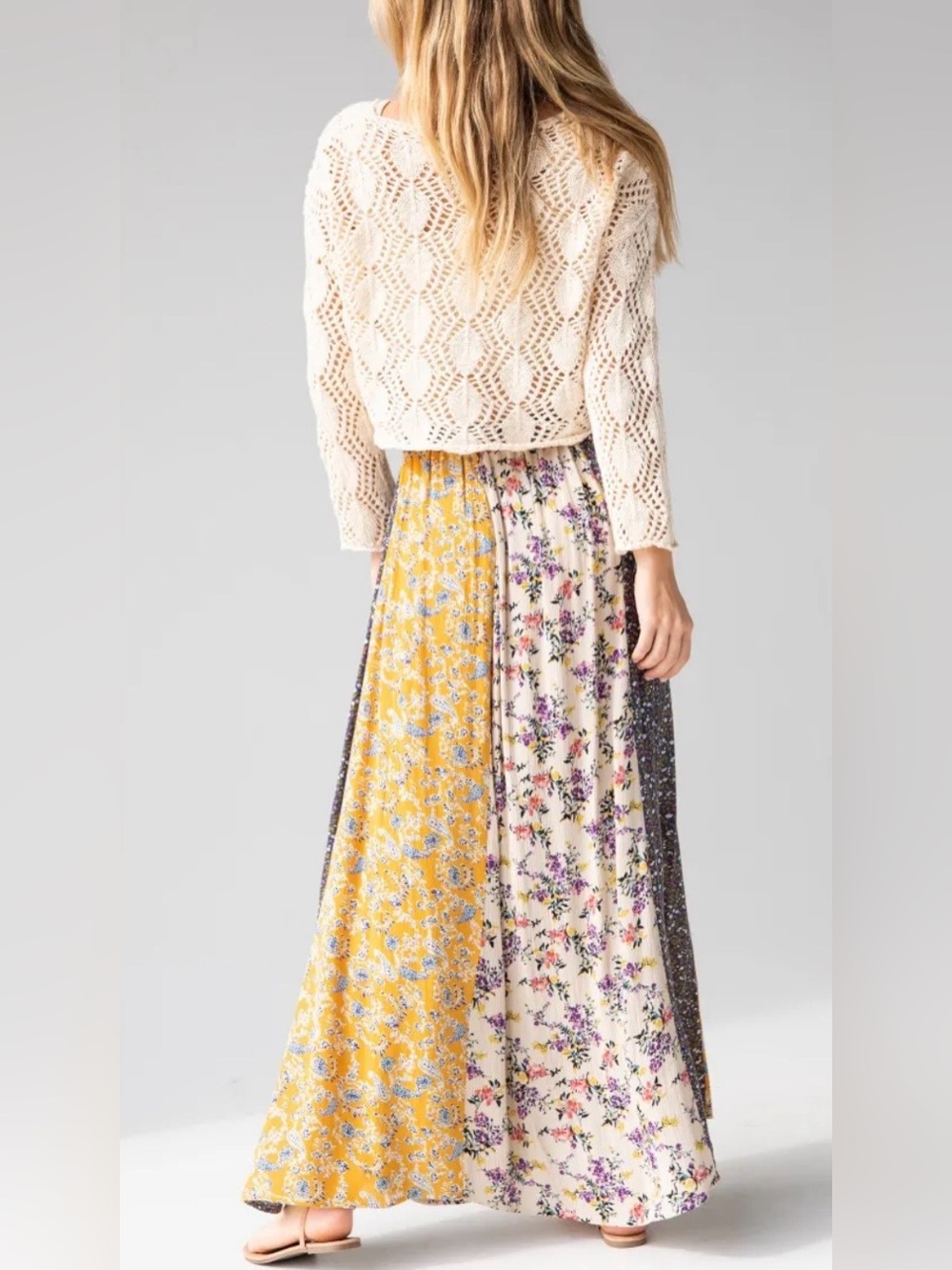 NATURAL LIFE
Valentina Maxi Skirt - Yellow
Cream Floral Boho Minimalist 
Size M - Picture 3 of 8